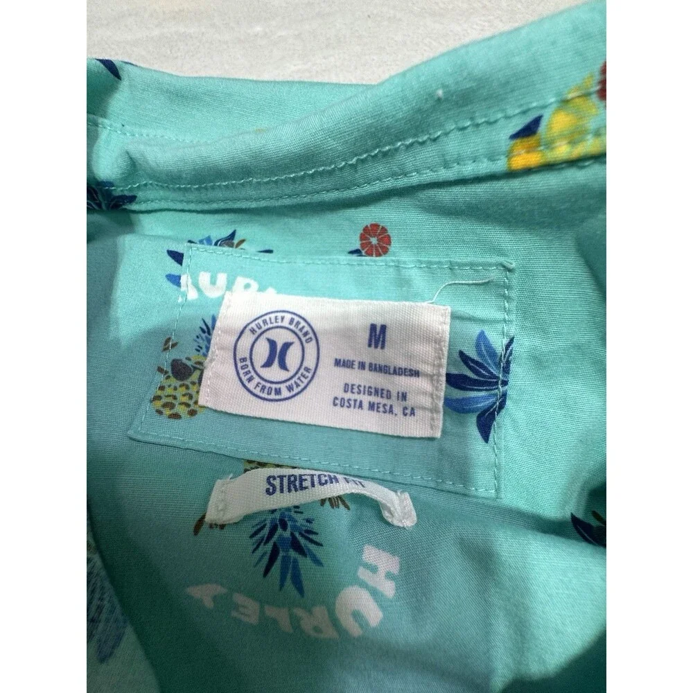 Hurley Men's Teal Party Hawaiian Short Sleeve Button Up Shirt‎ M Bright AOP